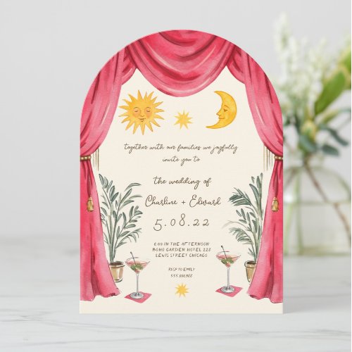 Whimsical Handpainted Sun and Moon Wedding Invitat Invitation