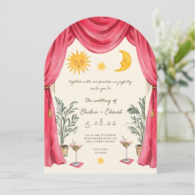 Whimsical Handpainted Sun and Moon Wedding Invitat Invitation (Creator Uploaded)