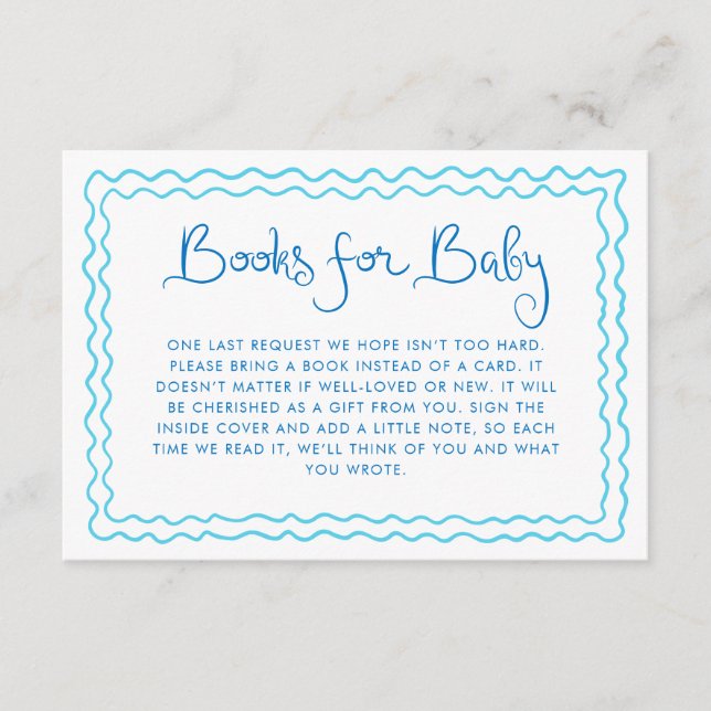 Whimsical Handwritten Blue Books for Baby Enclosure Card (Front)