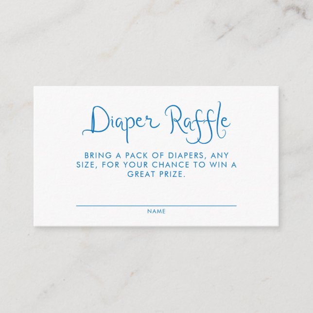 Whimsical Handwritten Blue Diaper Raffle Enclosure Card (Front)