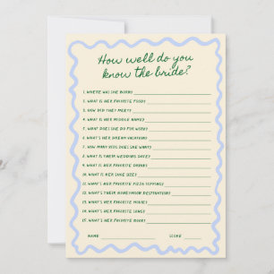 Whimsical Handwritten Bridal Guessing Game Card