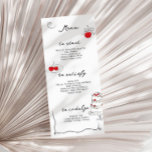 Whimsical Handwritten Cherry Themed Wedding Menu<br><div class="desc">Whimsical handwritten wedding menu card featuring a hand-drawn squiggle design and hand drawn cherry themed illustrations. This wedding menu card comes in the color scheme of black,  white and red.</div>