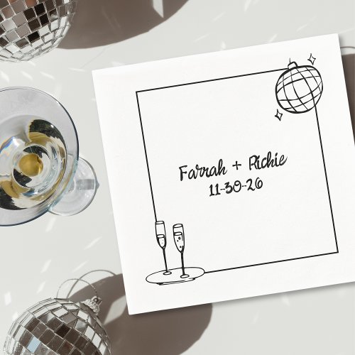 Whimsical Handwritten Disco Personalized Wedding  Napkins