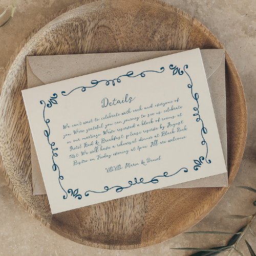 Whimsical Handwritten Illustrated Wedding Details RSVP Card
