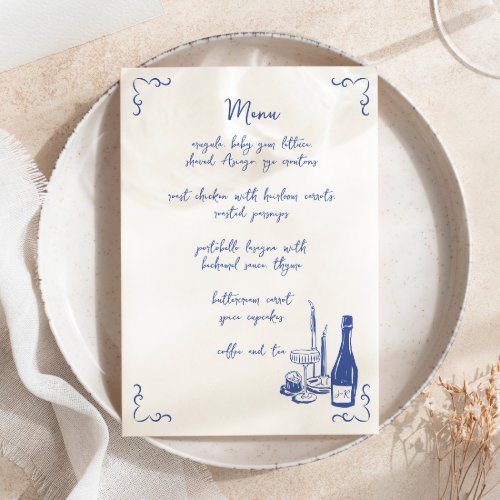Whimsical Handwritten Illustrated Wedding Menu Invitation