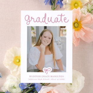 Whimsical Handwritten Script Bow Graduation Letterpress Photo Cards