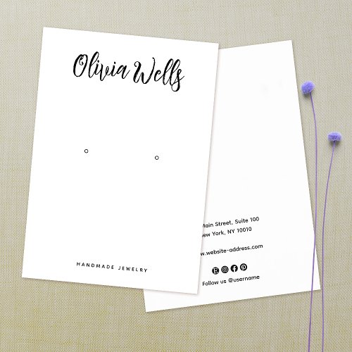 Whimsical Handwritten Typography White Earring Business Card