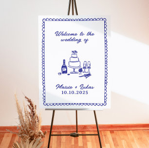 Whimsical Handwritten Wavy Border Wedding Sign