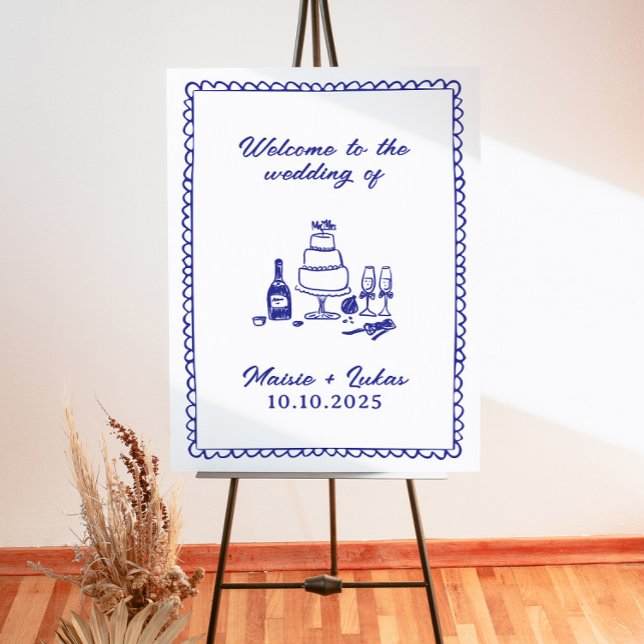 Whimsical Handwritten Wavy Border Wedding Sign (Creator Uploaded)