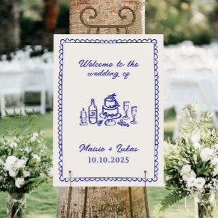 Whimsical Handwritten Wavy Border Wedding Sign
