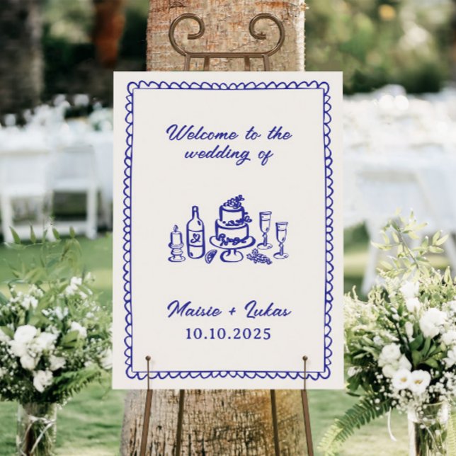 Whimsical Handwritten Wavy Border Wedding Sign (Creator Uploaded)