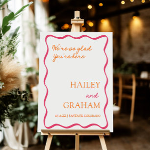 Whimsical Handwritten Wavy Border Wedding Sign