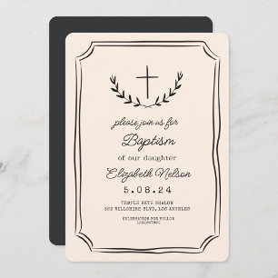Whimsical Handwritting Cross Baptism  Invitation