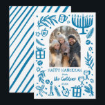 Whimsical Hanukkah Cute Custom Arch PHOTO  Holiday Card<br><div class="desc">Perfect cute card for a fun holiday greeting! Hand made art for you! Perfect for a winter, hanukkah, holiday party or other event. FULLY CUSTOMIZABLE! Click on “Personalize” above to edit the text and add your own photos. Click "edit using design tool" to adjust the fonts, colors and placements. (check...</div>