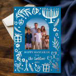 Whimsical HANUKKAH Cute Custom Photo SILVER  Foil Holiday Card<br><div class="desc">Perfect cute card for a fun holiday greeting! Hand made art for you! FULLY CUSTOMIZABLE! Click on “Personalize” above to edit the text and add your own photo. Click "edit using design tool" to adjust the fonts, colors and placements. Design is silver foil on blue, but check my shop for...</div>