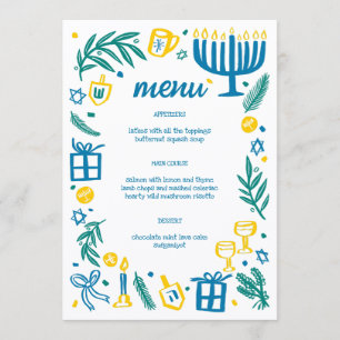 Whimsical Hanukkah Holiday Party Cute Custom Diner Menu