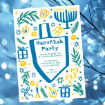 Whimsical Hanukkah Holiday Party Cute Custom Invitation<br><div class="desc">Perfect cute card for a fun holiday party invitation! Hand made art for you! Perfect for a winter, hanukkah, holiday party or other event. FULLY CUSTOMIZABLE! Click on “Personalize” above to edit the text. Click "edit using design tool" to adjust the fonts, colors and placements. (check my shop for alternate...</div>