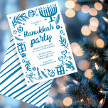 Whimsical Hanukkah Holiday Party Cute Custom Invitation<br><div class="desc">Perfect cute card for a fun holiday party invitation! Hand made art for you! Perfect for a winter, hanukkah, holiday party or other event. FULLY CUSTOMIZABLE! Click on “Personalize” above to edit the text. Click "edit using design tool" to adjust the fonts, colors and placements. (check my shop for alternate...</div>