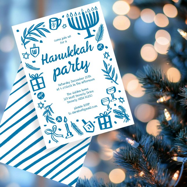Whimsical Hanukkah Holiday Party Cute Custom Invitation (Whimsical Hanukkah Holiday Party Cute Custom Invitation
)