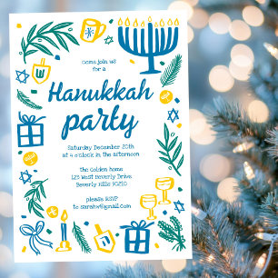 Whimsical Hanukkah Holiday Party Cute Custom Invitation