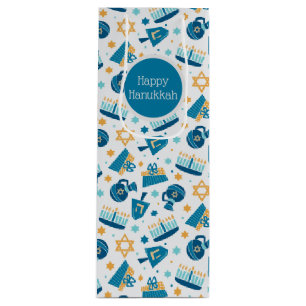 Whimsical Hanukkah Pattern Wine Gift Bag