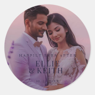 Whimsical Happily Ever After Photo Wedding Classic Round Sticker