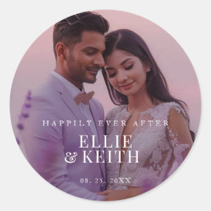Whimsical Happily Ever After Photo Wedding Classic Round Sticker