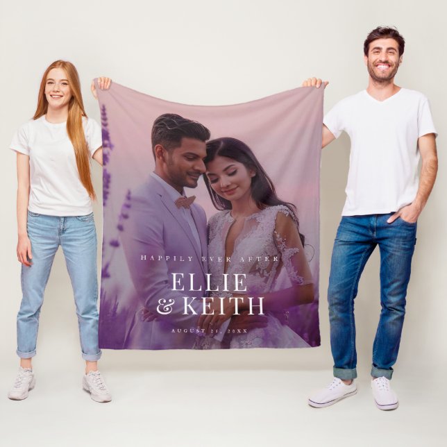 Whimsical Happily Ever After Purple Photo Wedding Fleece Blanket (In Situ)