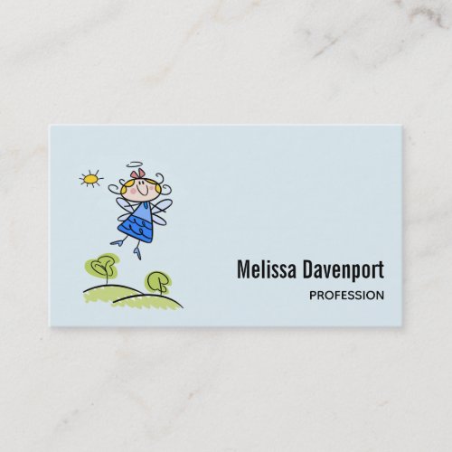 Whimsical Happy Angel Fairy Flying Outside Business Card