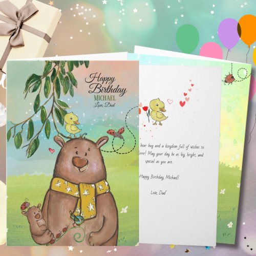 Whimsical Happy Birthday Bear from Dad Card
