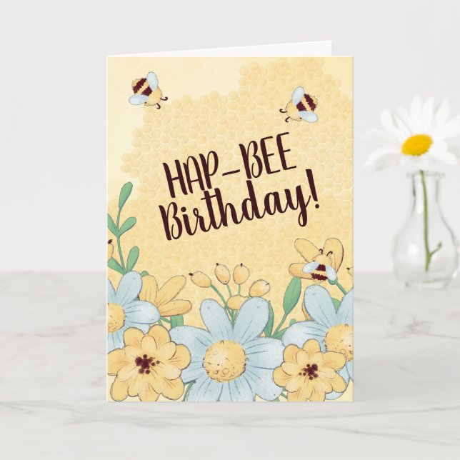 Whimsical Happy Birthday Bee Honeycomb Card (Small Plant)