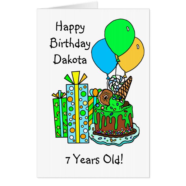 Whimsical Happy Birthday Cake and Balloons Jumbo  Card (Front)