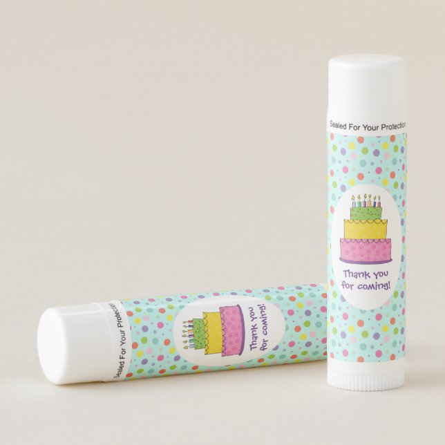 Whimsical Happy Birthday Cake Illustration Lip Balm (Front)