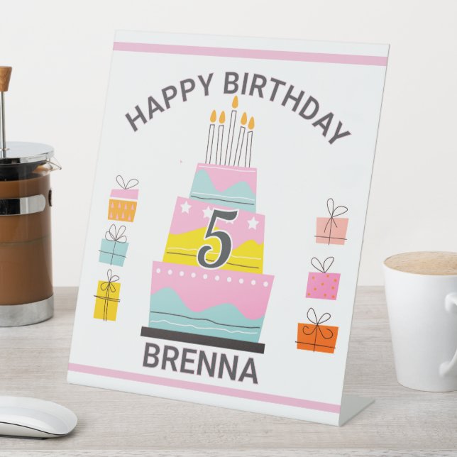 Whimsical Happy Birthday child's party  Pedestal Sign (In SItu)