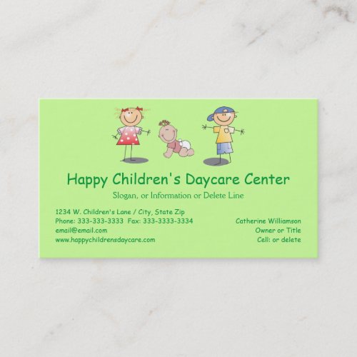 Whimsical Happy Cartoon Kids Professional Day Care Business Card