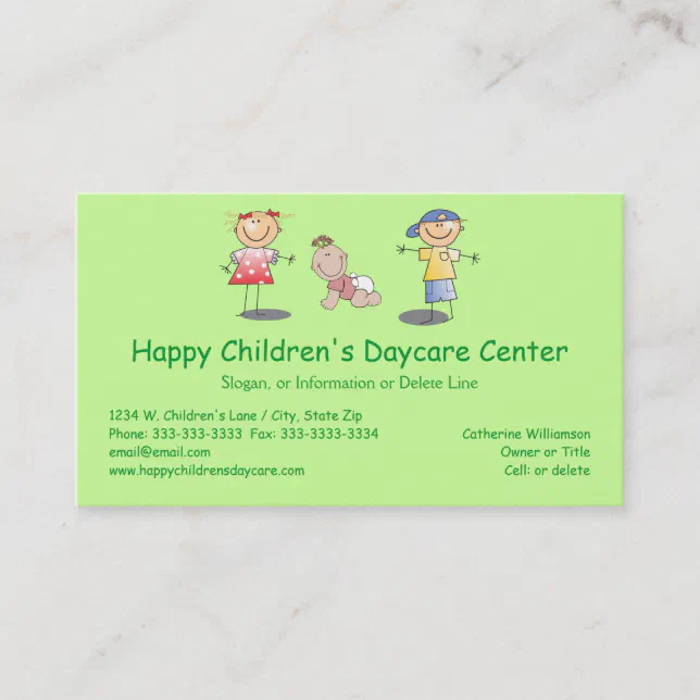 Whimsical Happy Cartoon Kids Professional Day Care Business Card | Zazzle