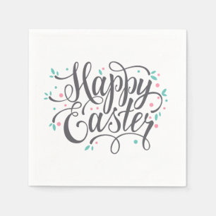Whimsical Happy Easter Calligraphy Paper Napkin