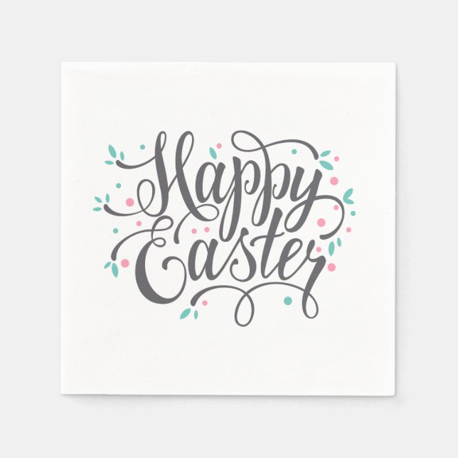 Whimsical Happy Easter Calligraphy | Paper Napkin (Front)