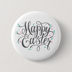Whimsical Happy Easter Calligraphy Pin Button