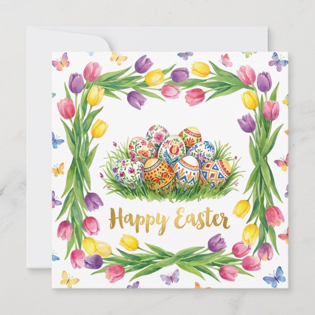 Whimsical Happy Easter Greeting Card (Front)