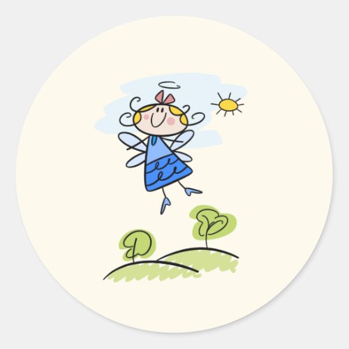 Whimsical Happy Flying Angel Fairy Classic Round Sticker