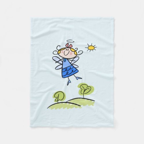 Whimsical Happy Flying Angel Fairy Fleece Blanket
