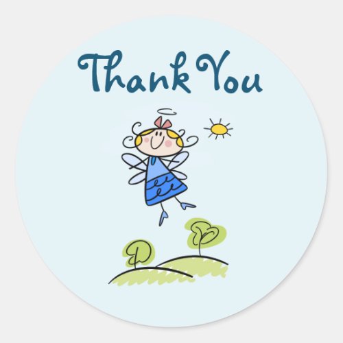 Whimsical Happy Flying Angel Fairy Thank You Classic Round Sticker