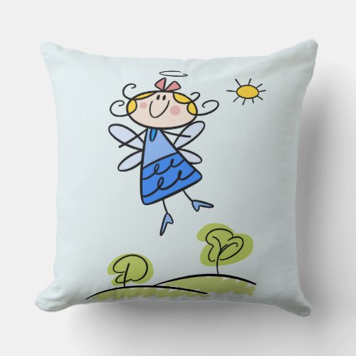 Whimsical Happy Flying Angel Fairy Throw Pillow