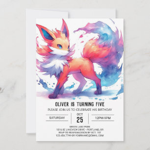 Whimsical Happy Fox Birthday Invitation