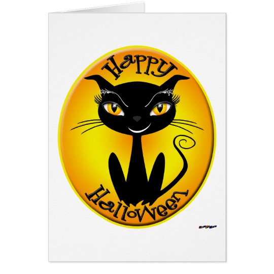 Whimsical Happy Halloween Cat Card