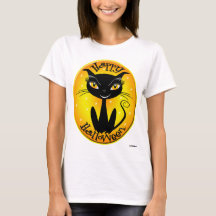 Whimsical Happy Halloween Cat with stars
