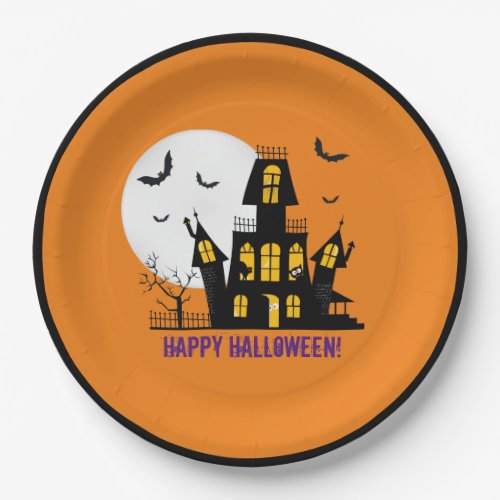 Whimsical Happy Halloween Spooky Haunted House Paper Plates
