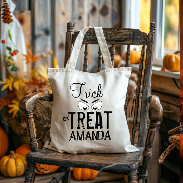 Whimsical Happy Halloween Typography Treat Candy Tote Bag (Trick or Treat cute typography bag. )