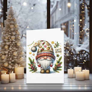 Whimsical Happy Holidays Gnome Holiday Card